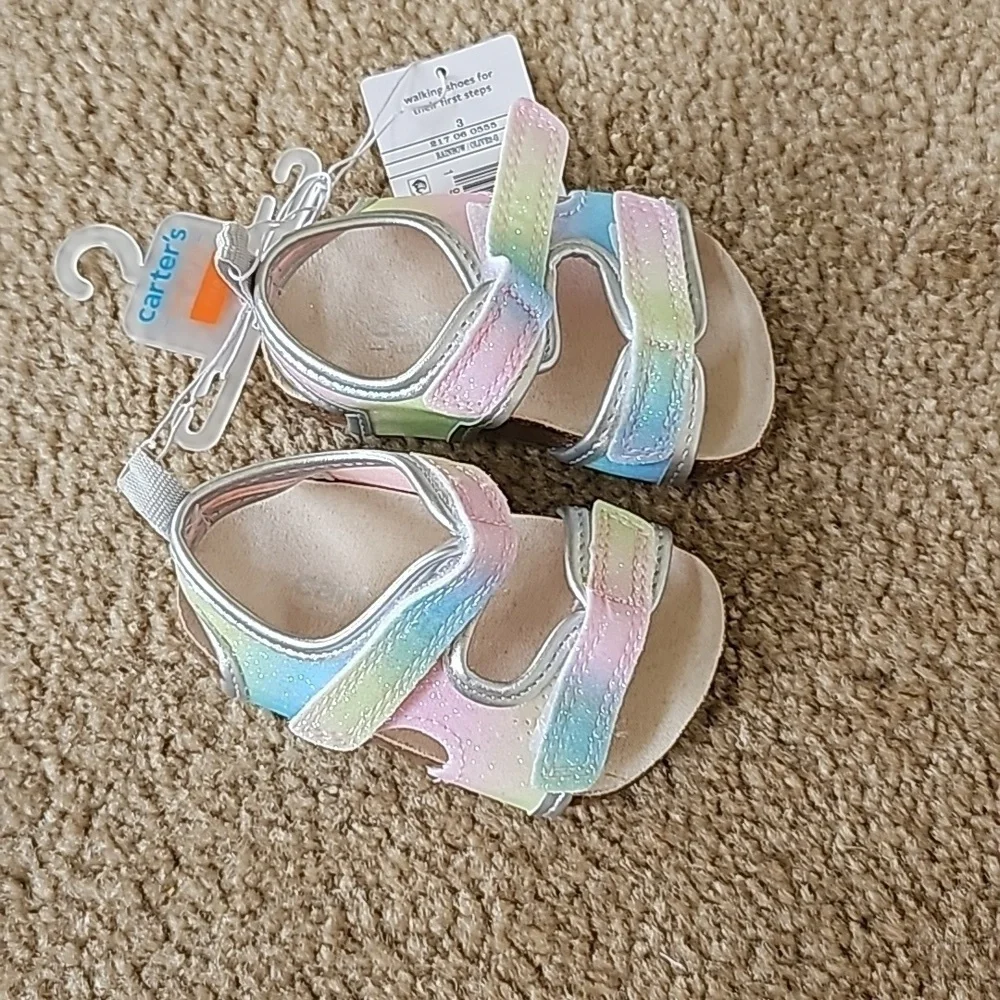 Carter's Baby Girls Rainbow Olive First Walker Sandals Size 3